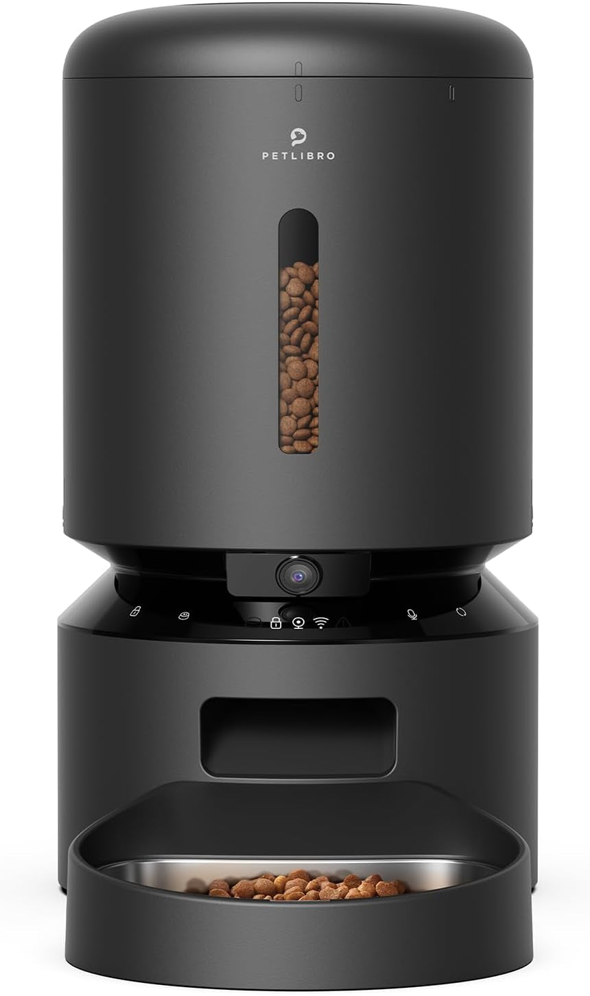 Automatic Cat Feeder with Camera, 1080P HD Video with Night Vision, 5G Wifi Pet Feeder with 2-Way Audio, Low Food & Blockage Sensor, Motion & Sound Alerts for Cat & Dog Single Tray