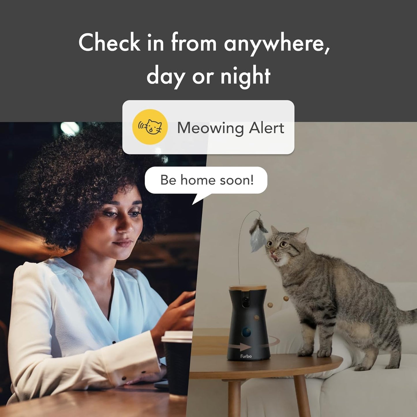 360° Cat Camera: Home Security Camera with Meowing Alerts, Rotating Pet Treat Camera with Phone App, Smart Home Indoor Kitty Cam with 2-Way Speaker and Night Vision (No Subscription Required)