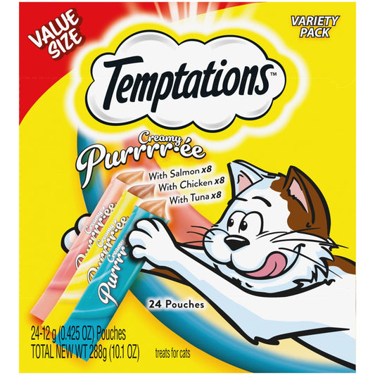 Creamy Puree Chicken, Salmon & Tuna Lickable Cat Treats, 12G Pouches (24 Pack)